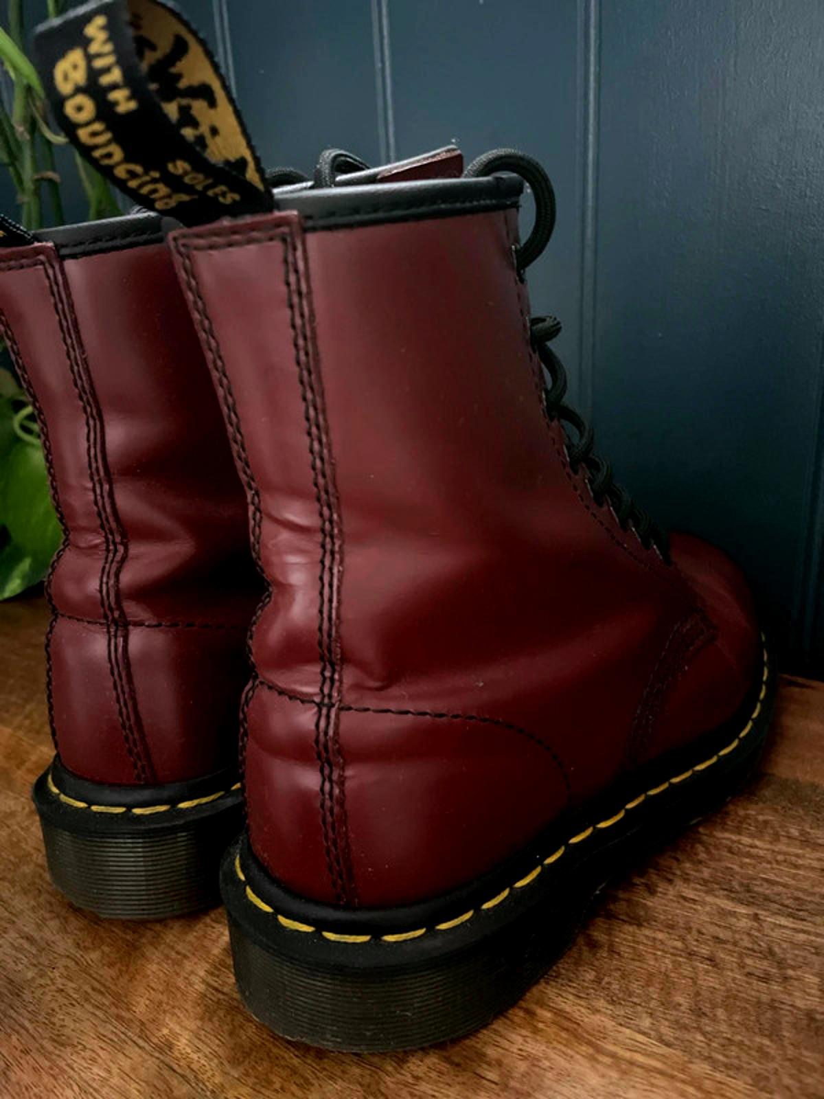 Women’s Dr Martens 1460 Mid Calf Leather Lace Up Boots In Burgandy - UK4 - 2165
