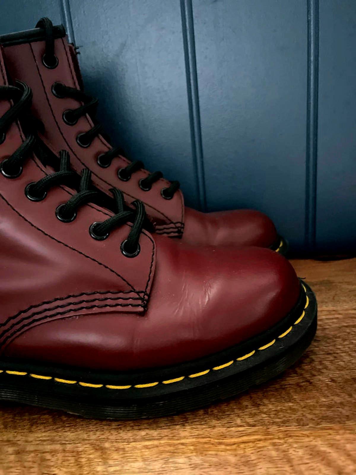 Women’s Dr Martens 1460 Mid Calf Leather Lace Up Boots In Burgandy - UK4 - 2165