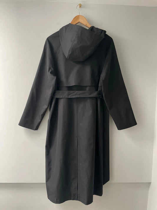 Women’s Threadbare Longline Hooded Trench Coat In Black - UK8- 2391