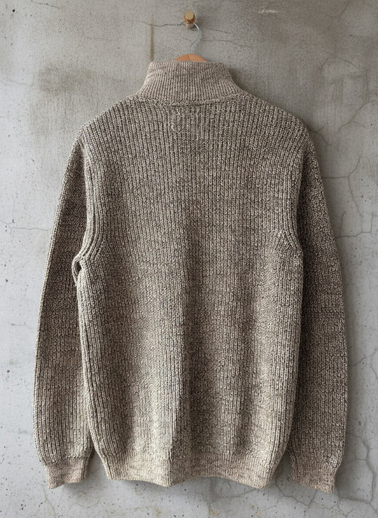 Mens Folk Cable Knit Funnel Neck Jumper Top In beige - Large - 3799