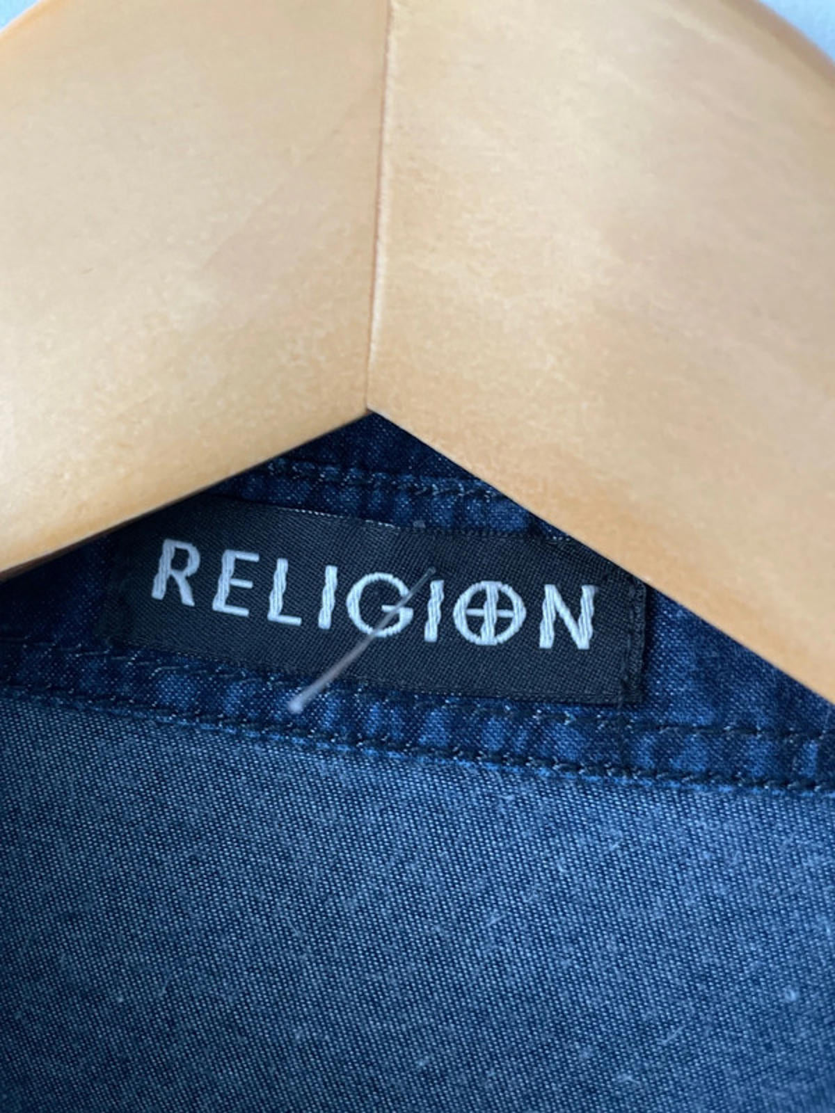Men’s Religion Slim Fit long sleeve denim shirt with chest pocket - Large - 0041