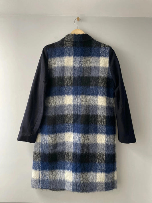 Women’s Sandro Paris Premium Mohair Check Coat Jacket In Navy - UK12 - 2371