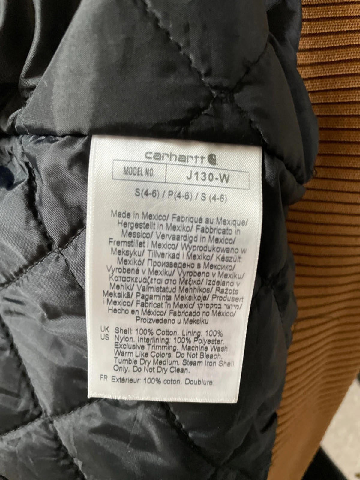 Men’s Carhartt Premium Padded Hooded Jacket In Tan - Small - 2388