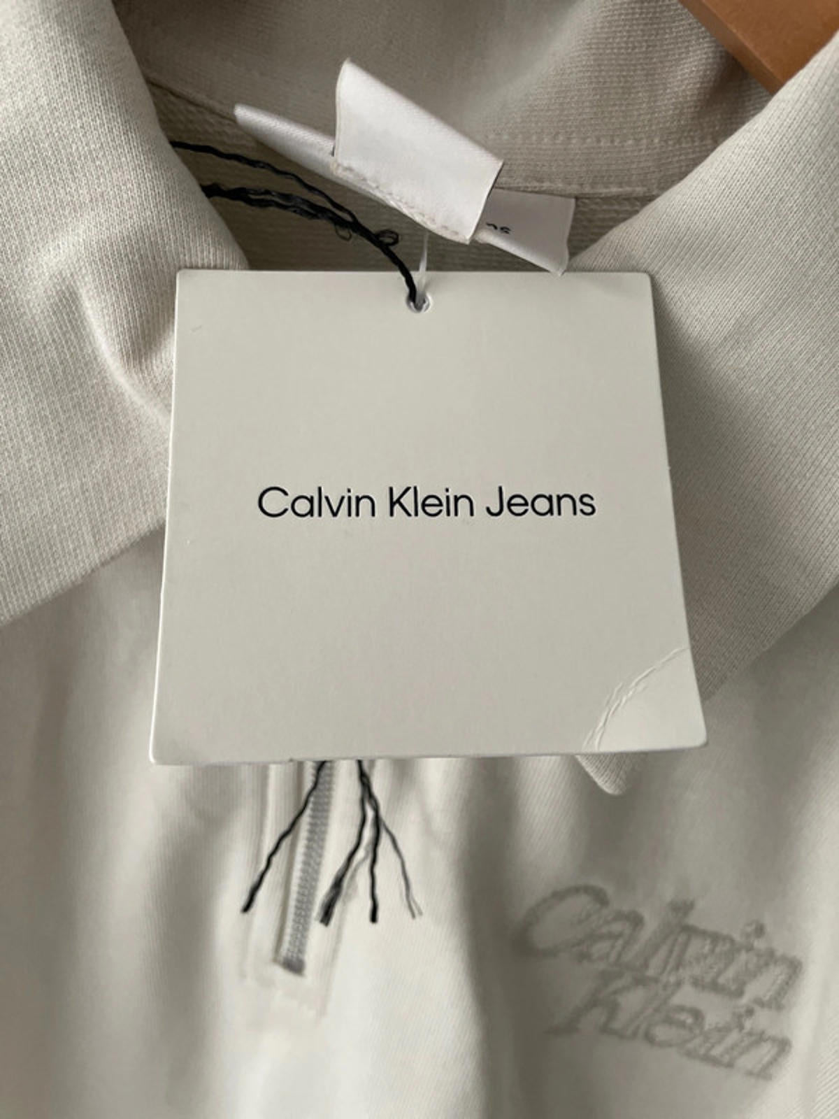Mens Calvin Klein 1/4 Zip Rugby Polo Sweatshirt In Cream - Small- 2326