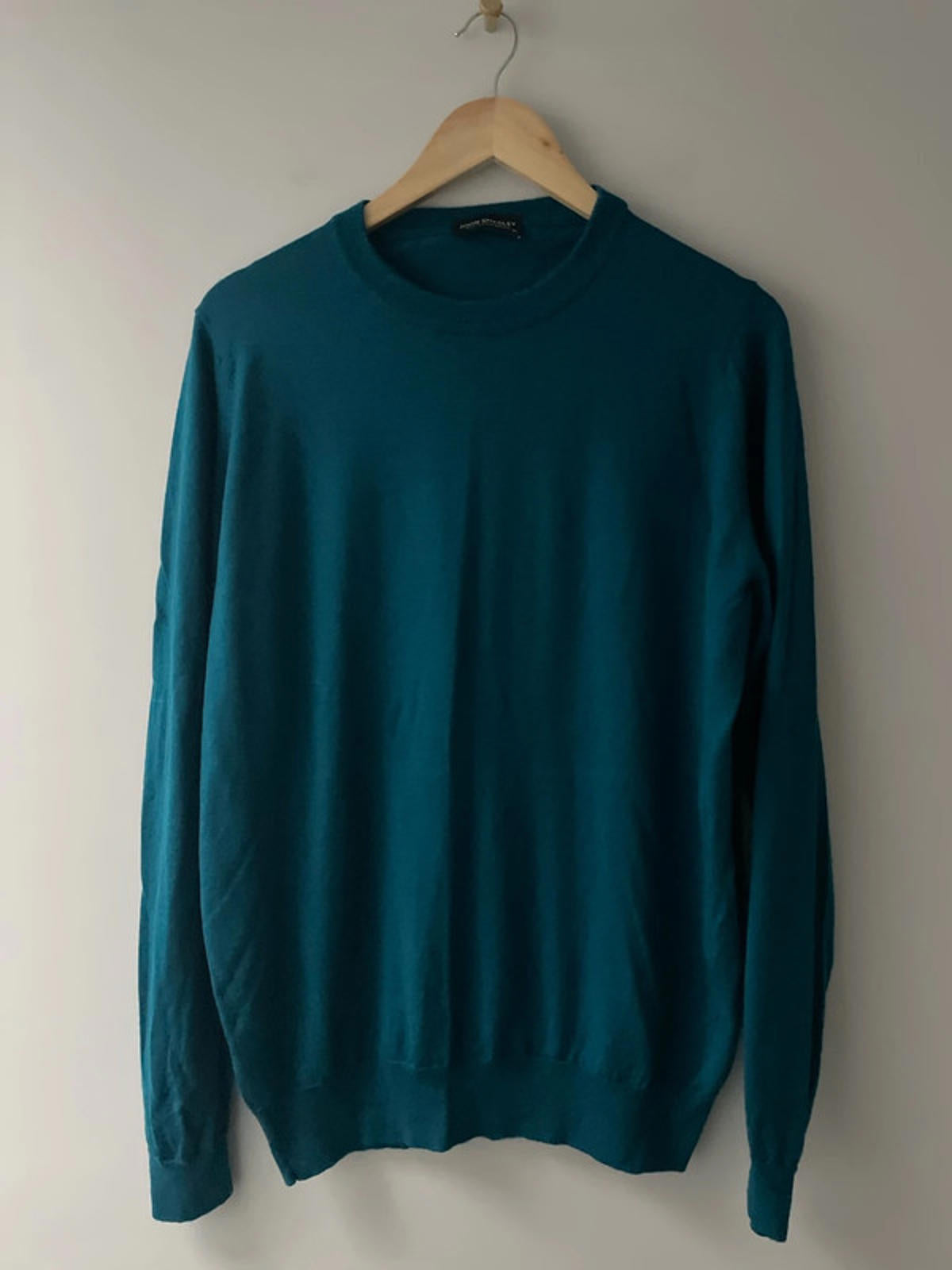 Men’s John Smedley 100% Merino Wool Crew Neck Jumper In Turquoise - XLarge - 2050