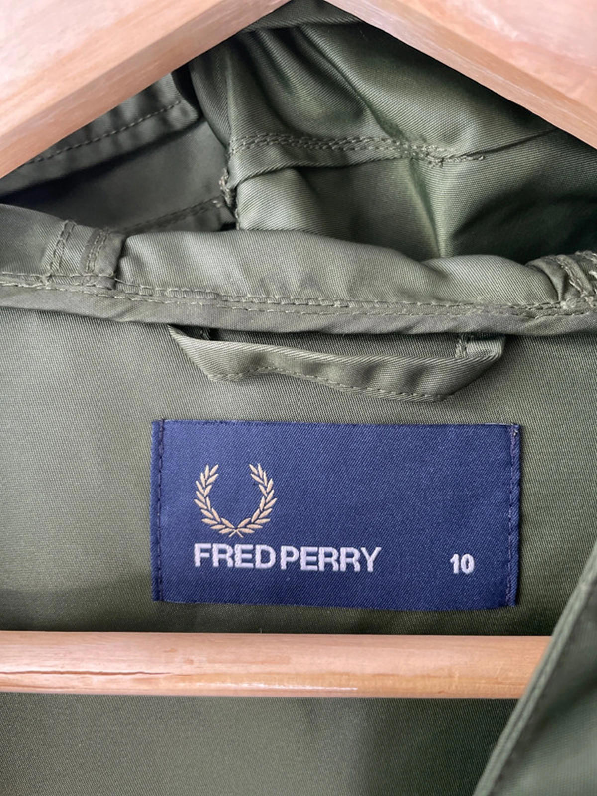 Women’s Fred Perry Hooded Parka Jacket Coat In Khaki - UK10 -2070