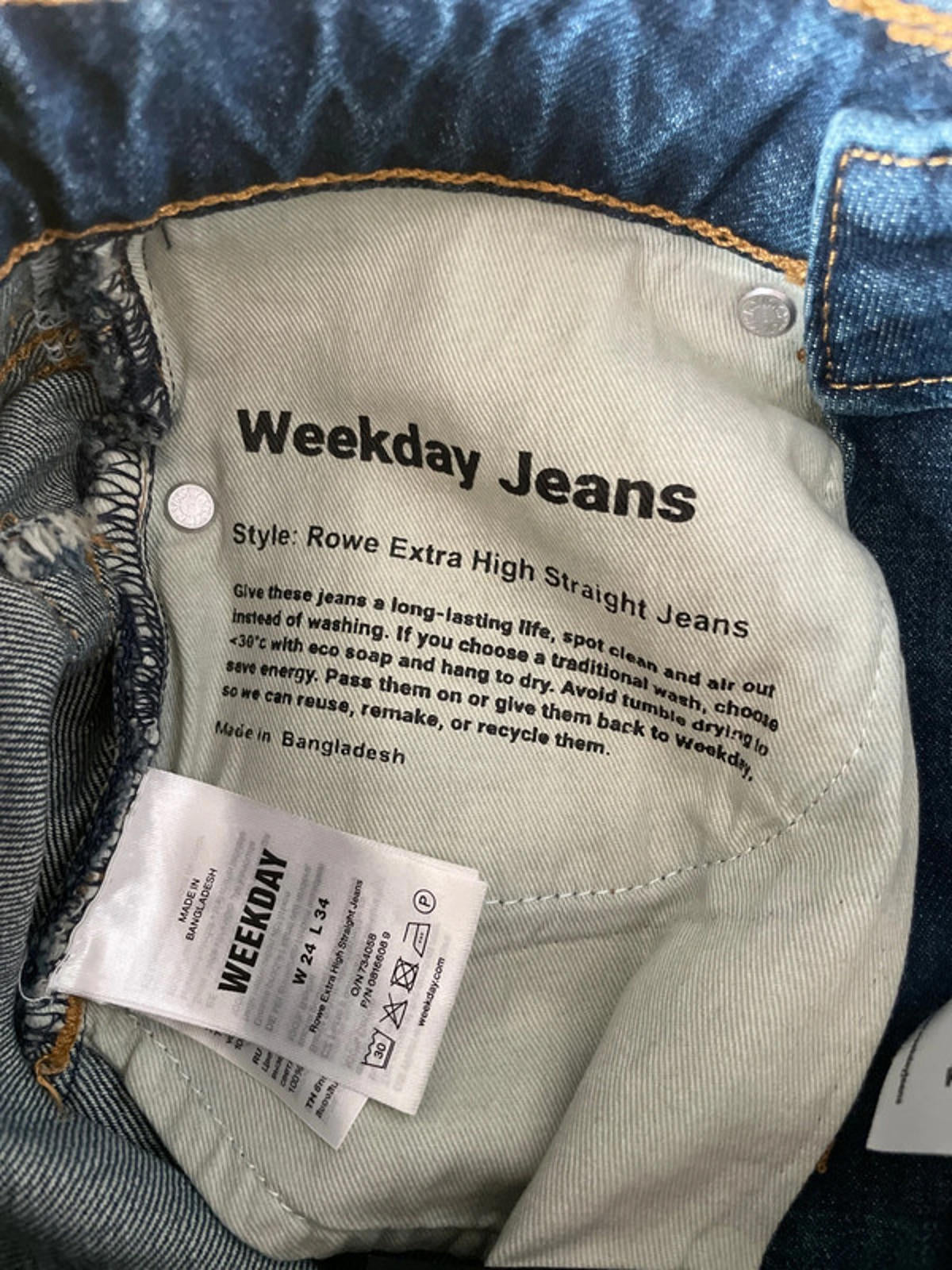 Women’s Weekday Rowe Extra High Straight Fit Jeans - W24/L34 - 1819