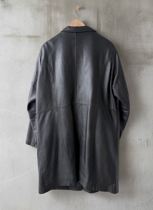 Women’s Premium Soft Leather Longline Overcoat Jacket In Black - UK16 - 3766