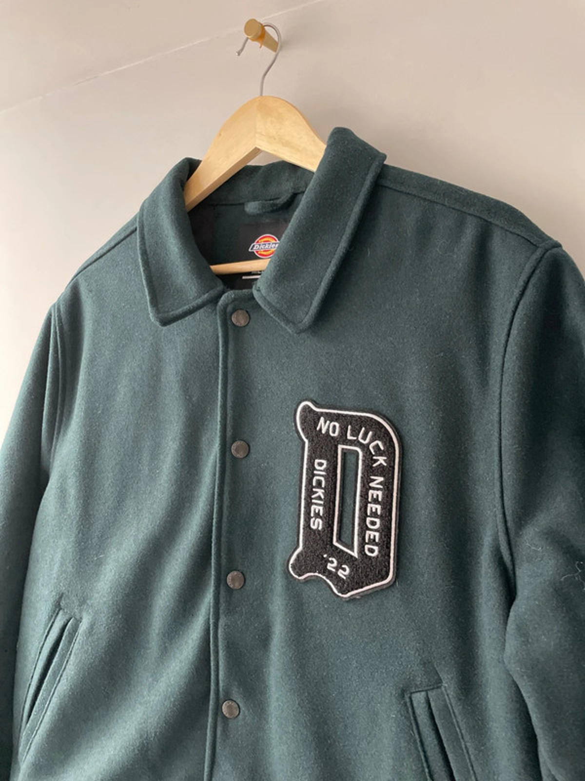 Men’s Dickies Union Springs Varsity Jacket Recycled Wool In Dark Green - Medium - 2372