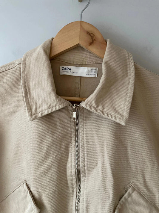Women’s Zara Cropped Denim Jacket In Cream - XSmall - 2502