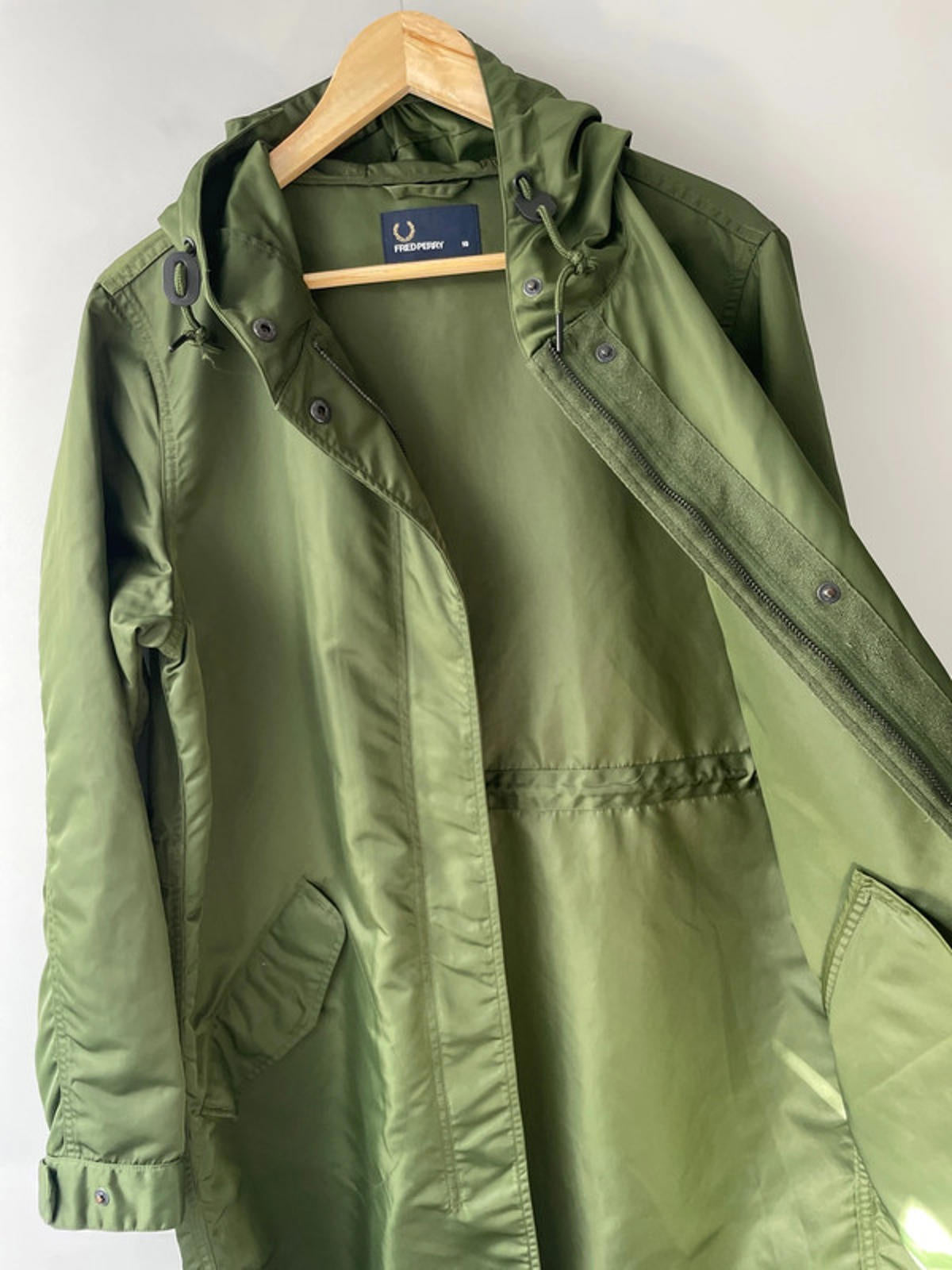 Women’s Fred Perry Hooded Parka Jacket Coat In Khaki - UK10 -2070