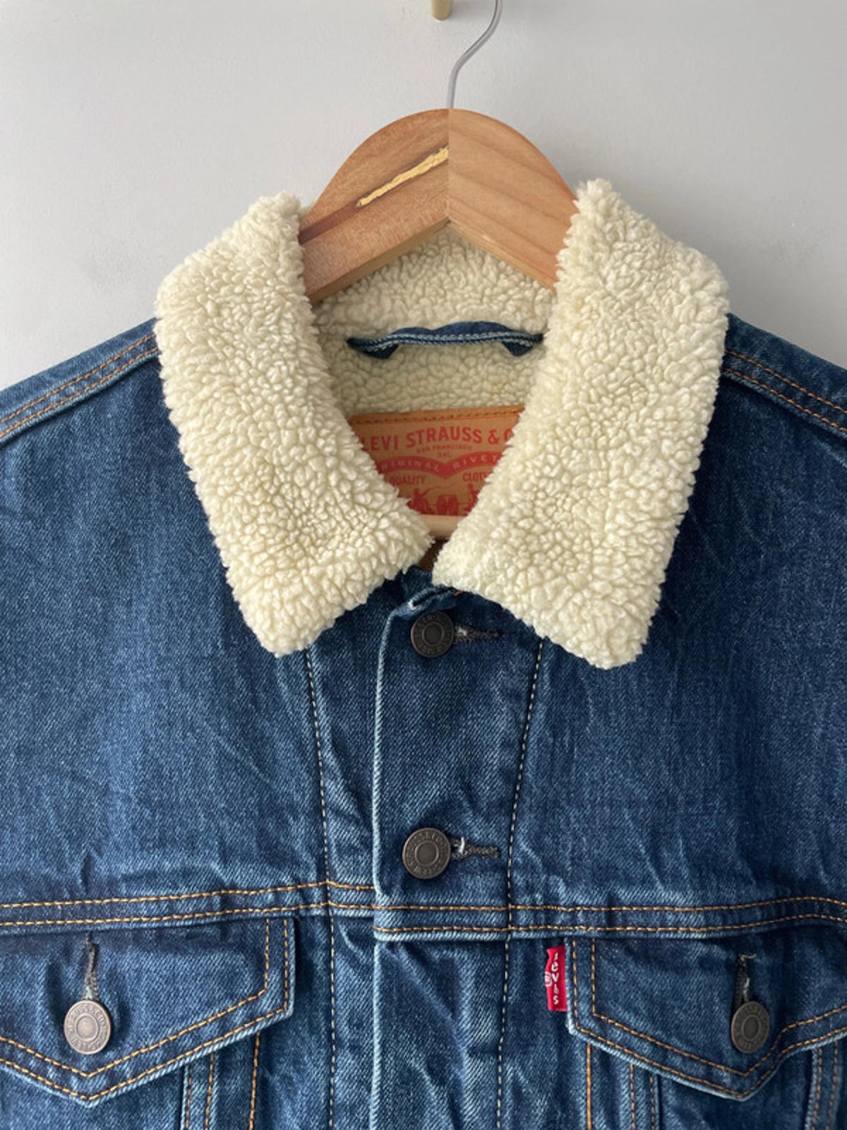 Womens Levi's Denim Trucker Jacket Coat With Borg Lining In Blue - Medium - 2312