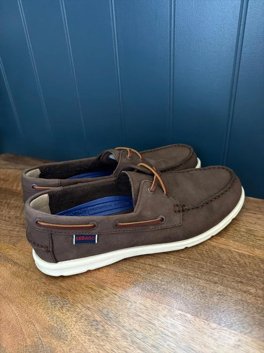 Men’s Sebago Naples Premium Leather Classic Boat Deck Shoes In Brown - Uk8 - 3287