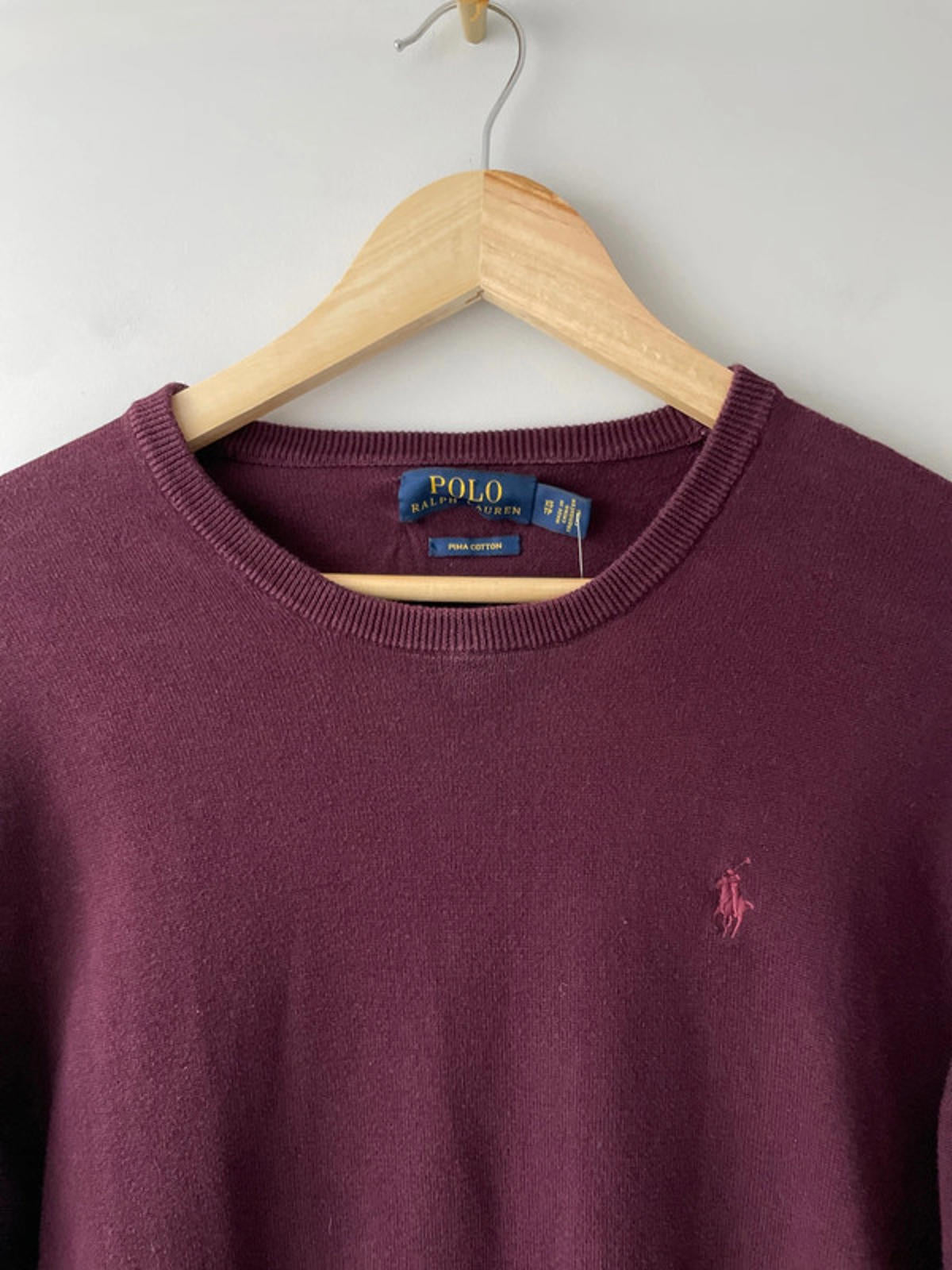 Men’s Ralph Lauren Long Sleeve Crew Neck Jumper In Burgundy - XSmall- 2060