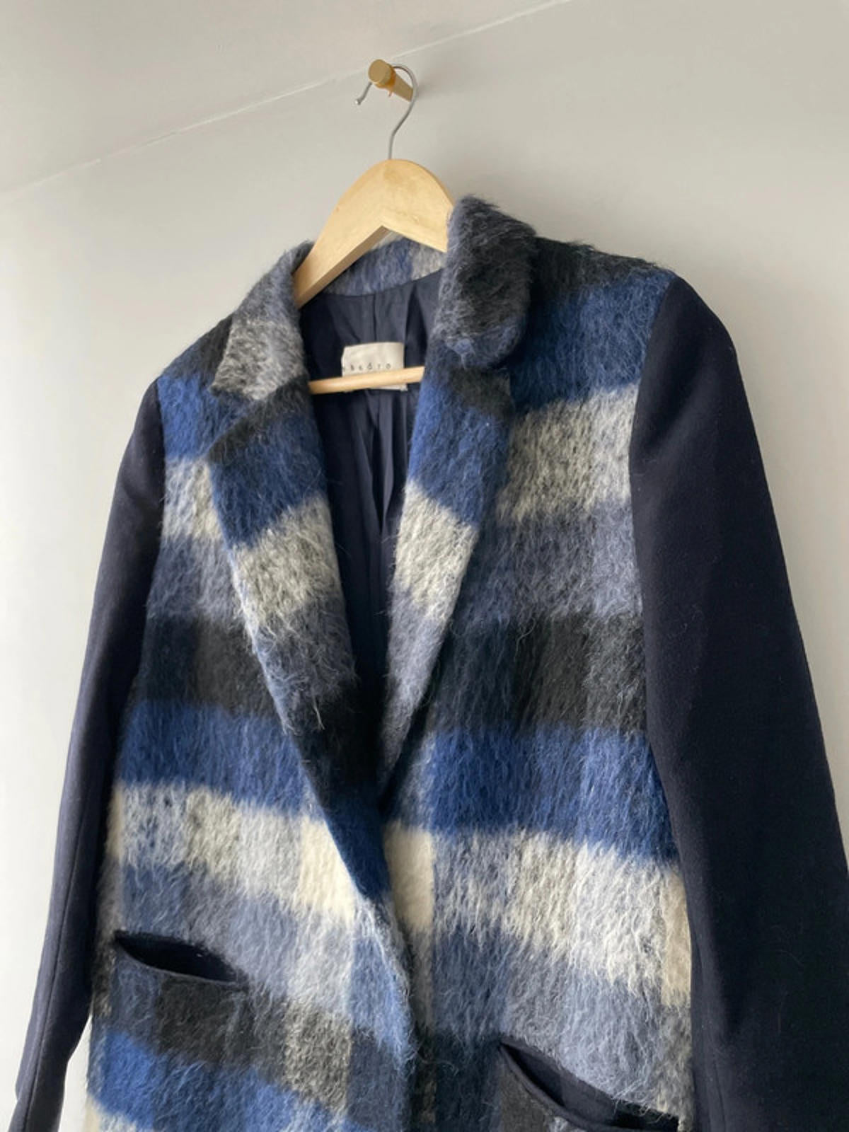Women’s Sandro Paris Premium Mohair Check Coat Jacket In Navy - UK12 - 2371