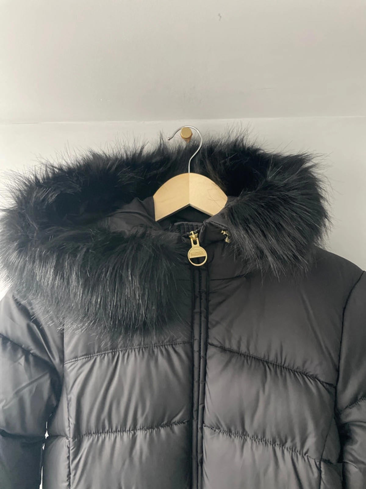 Women’s Barbour Anastasia Quilted Faux Fur Lined Hooded Puffer Jacket In Black - UK8 - 2396
