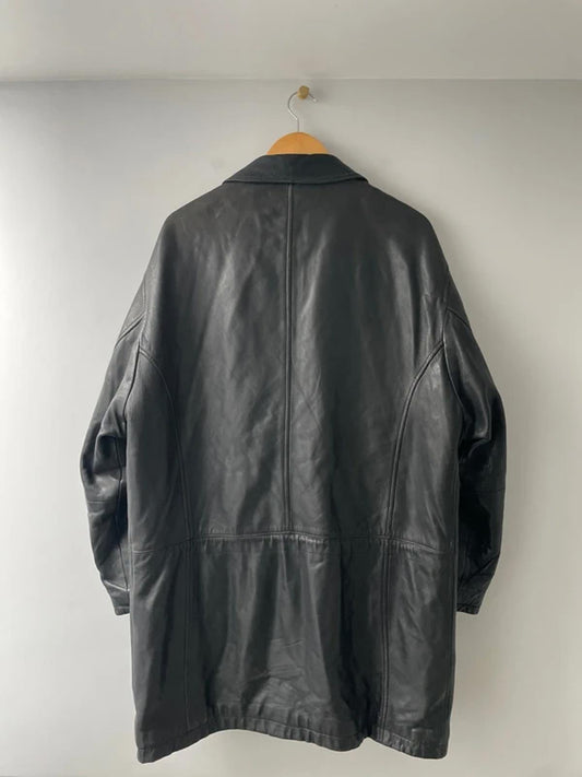Men’s Hugo Boss Premium Leather Longline Coat Jacket in Black - XLarge - 2912