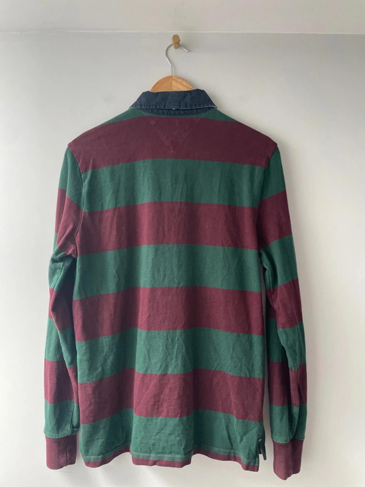Men’s Tommy Hilfiger Long Sleeve Stripped Rugby Polo Top In Burgundy - Medium - 2001