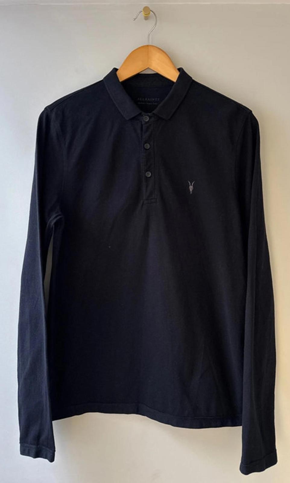 Men’s Allsaints Long Sleeve Polo Top In Black - Medium - 0222