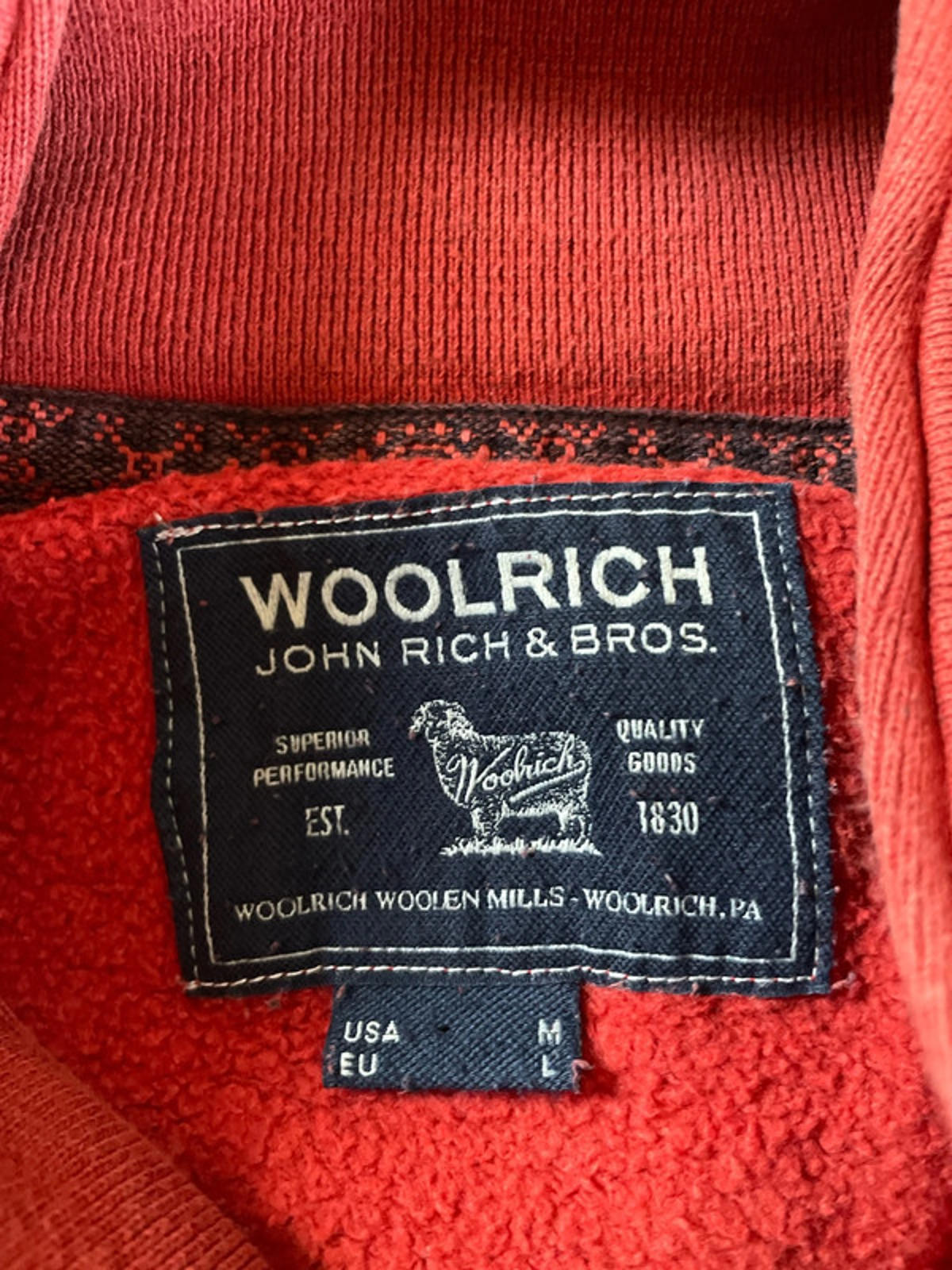 Men’s Woolrich Shawl Collar Jumper Top In Red - Medium - 2449