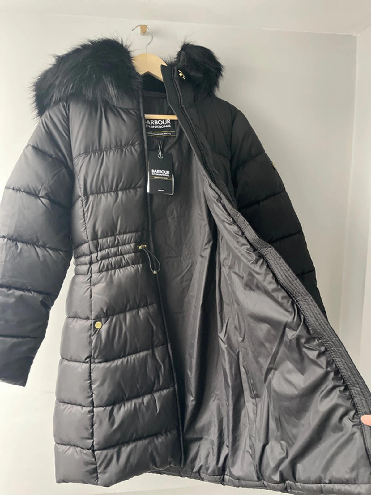 Women’s Barbour Anastasia Quilted Faux Fur Lined Hooded Puffer Jacket In Black - UK8 - 2396