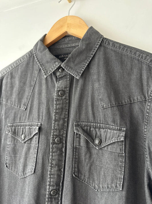 Men’s Allsaints Washed Western Denim Chambray Shirt - Small - 1968