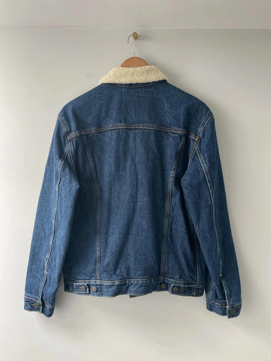 Womens Levi's Denim Trucker Jacket Coat With Borg Lining In Blue - Medium - 2312