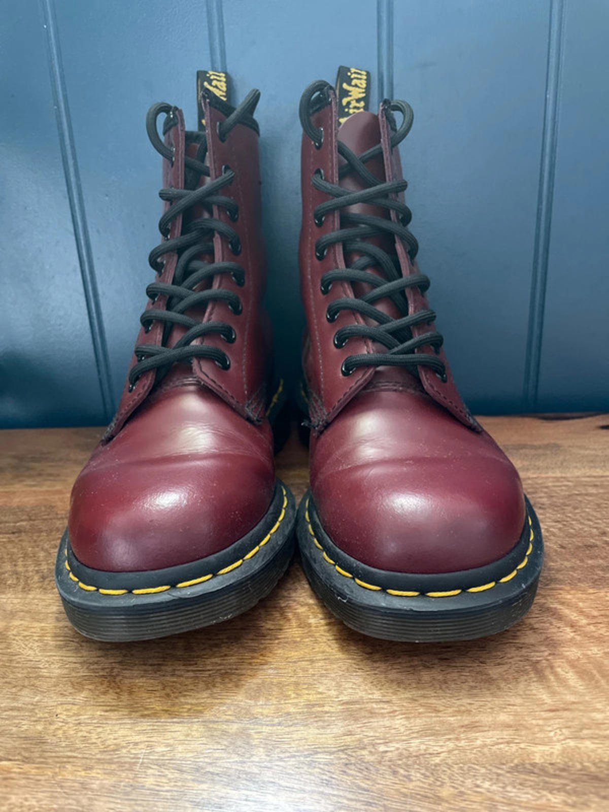 Women’s Dr Martens 1460 Mid Calf Leather Lace Up Boots In Burgandy - UK4 - 2165