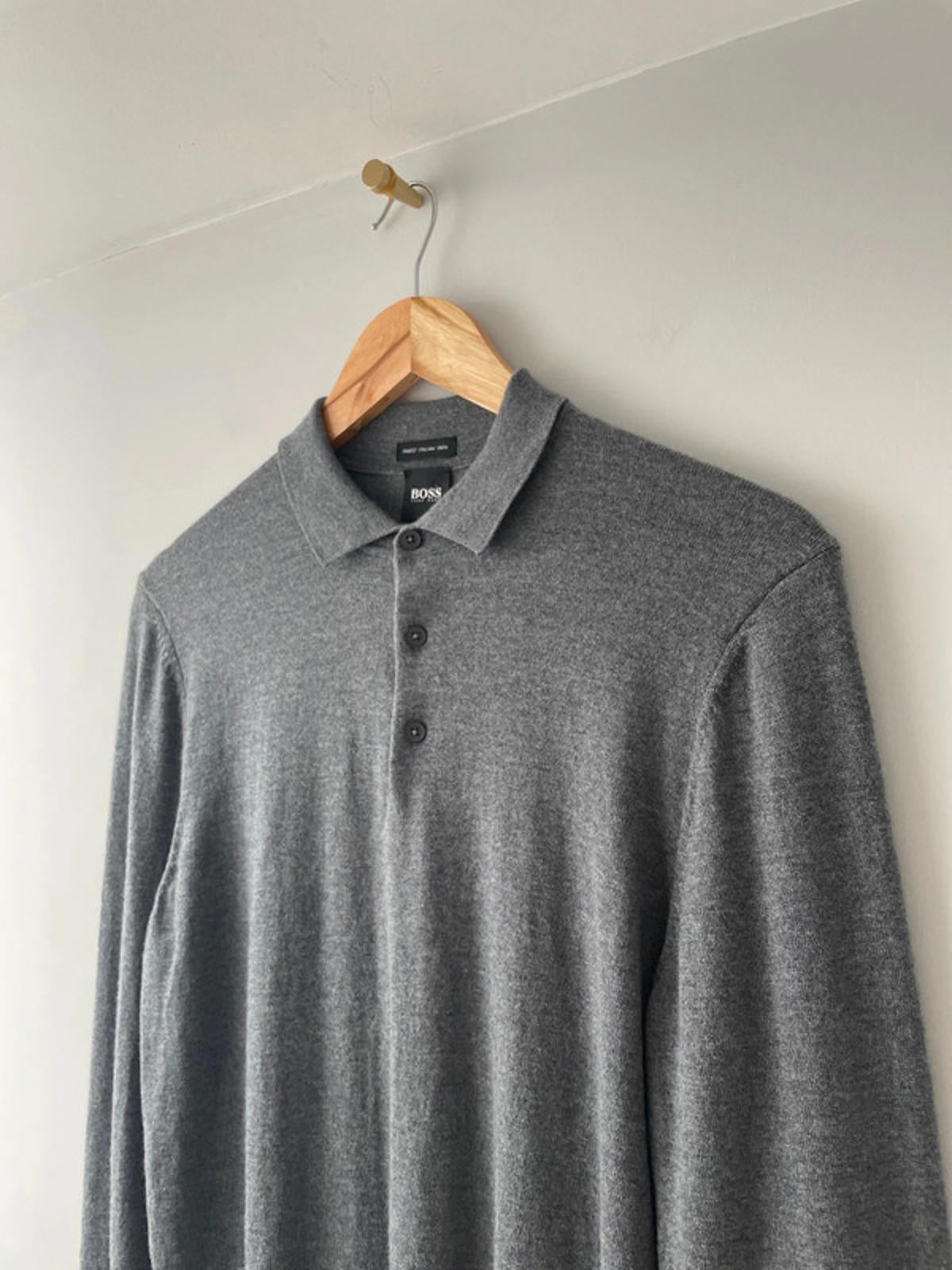 Men’s Hugo Boss Slim Fit Long Sleeve 100% Merino Wool Knitted Polo Top - Medium - 2016