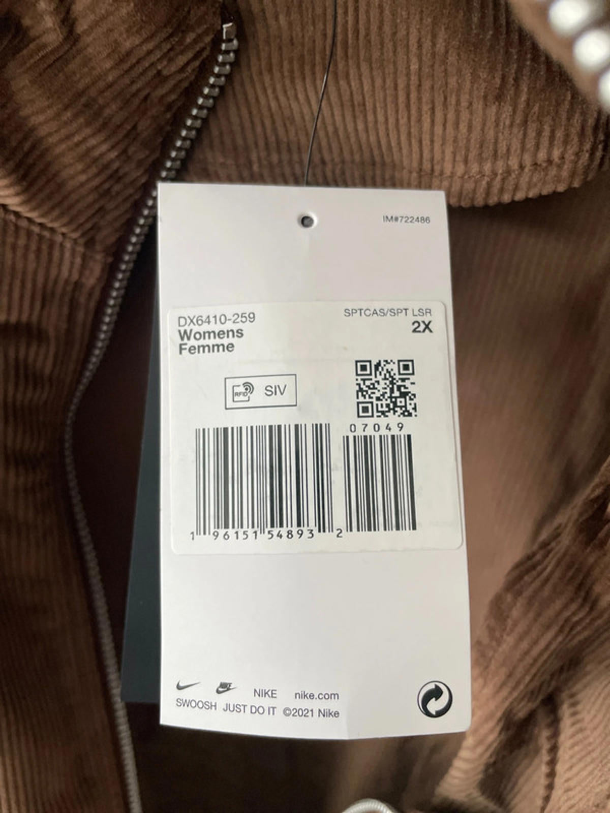 Women’s Nike Oversized Fit Corduroy Full Zip Jacket Top In Brown - UK 14 - 2306