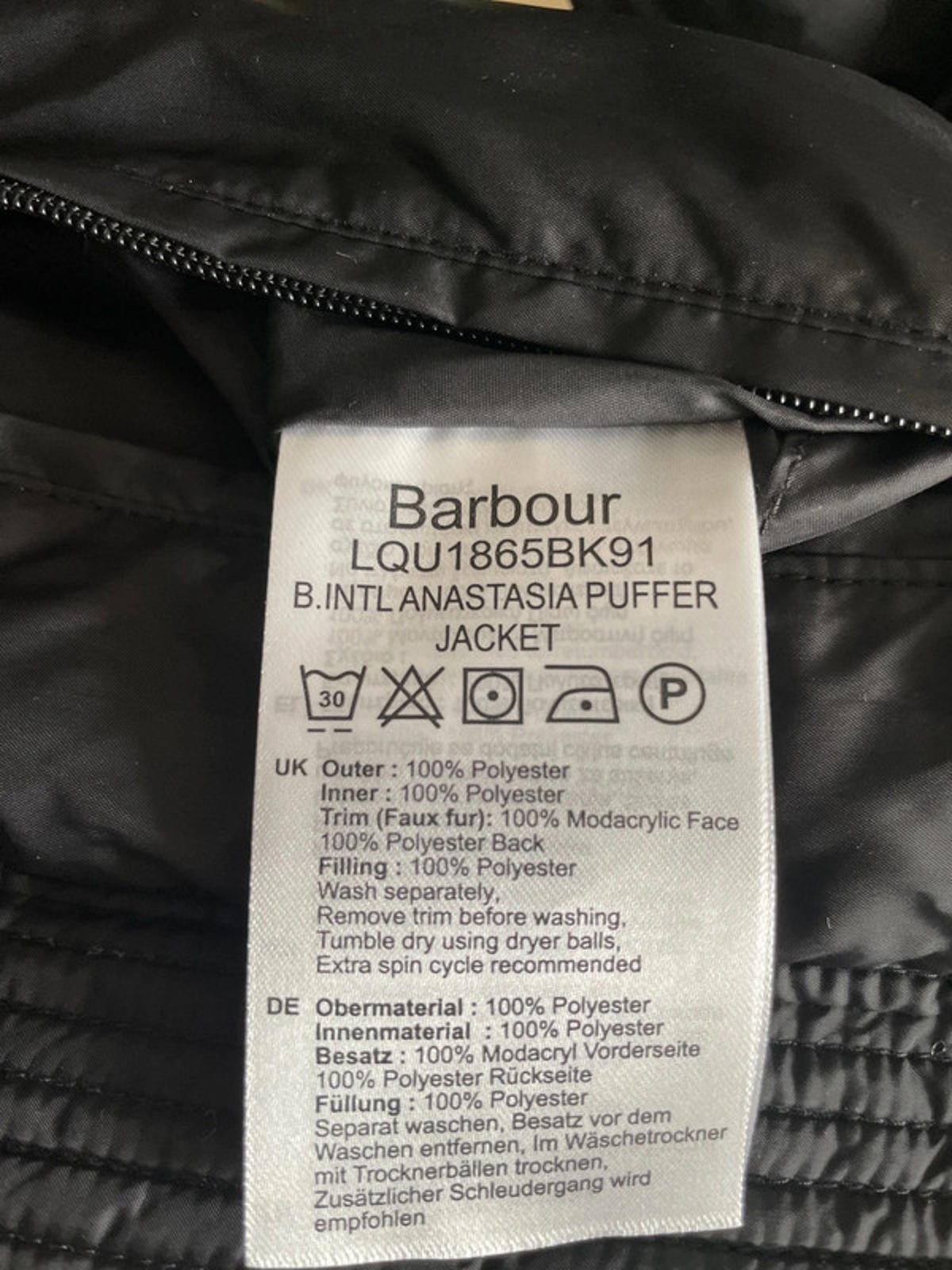 Women’s Barbour Anastasia Quilted Faux Fur Lined Hooded Puffer Jacket In Black - UK8 - 2396