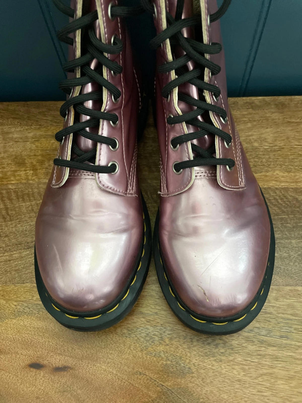 Women’s Dr Martens 1460 Vegan Chunky Sole Lace Up Boots In Goldmix Metallic Pink - UK5 - 2356