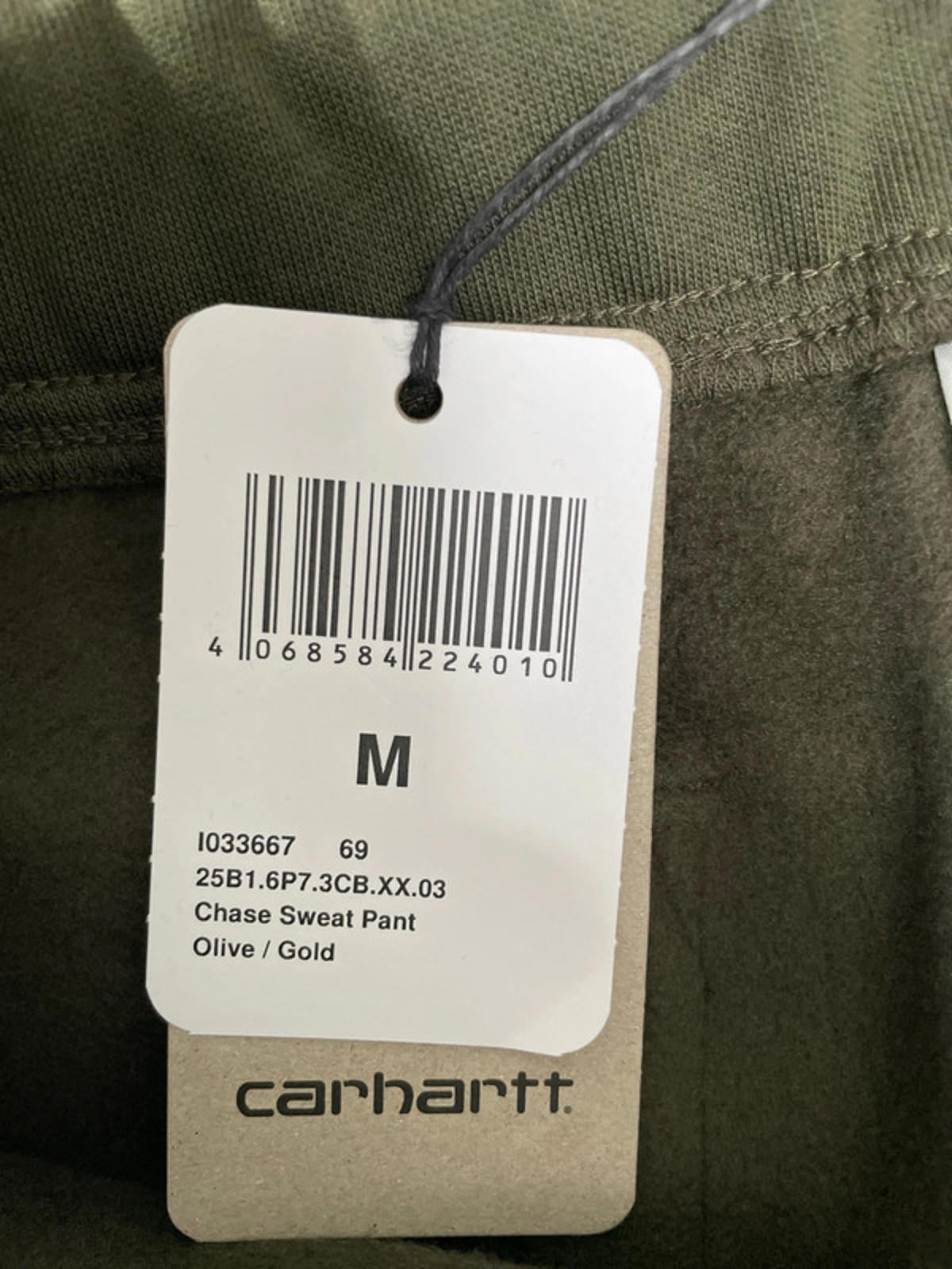 Men’s Carhartt WIP Chase Joggers with Hidden Draw String In Olive/Gold - Medium - 2411