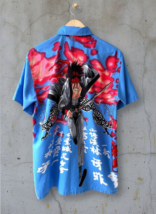 Mens James Darby Nottingham Samurai Graphic Short Sleeve Shirt In Blue - Medium - 3603