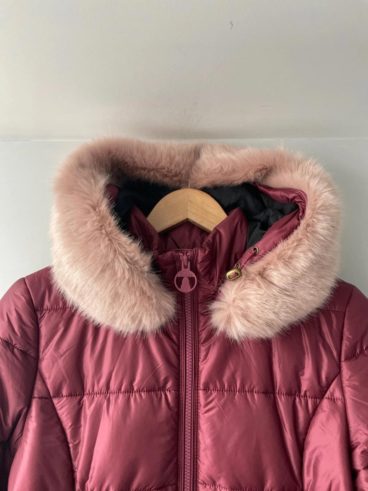 Women’s Barbour Dover Quilted Faux Fur Lined Hooded Puffer Jacket In Pink - UK12 - 2397
