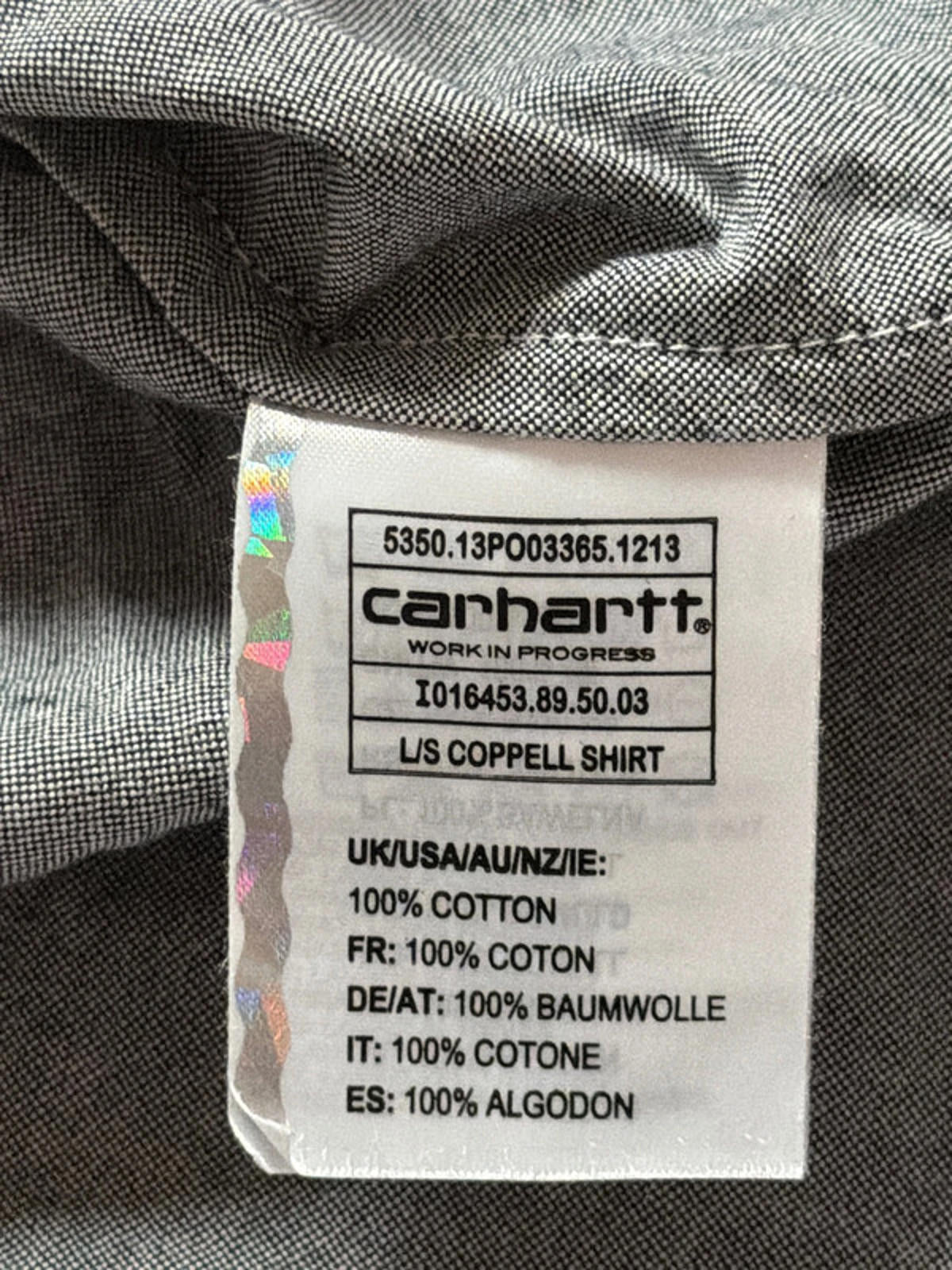 Men’s Carhartt Coppell Oxford Printed Logo Chambray Shirt In Grey- Medium - 2688