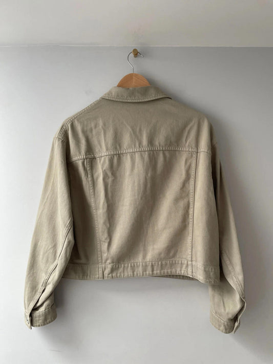 Women’s Uniqlo Cropped Oversized Fit Denim Jacket In Beige - Medium - 2027