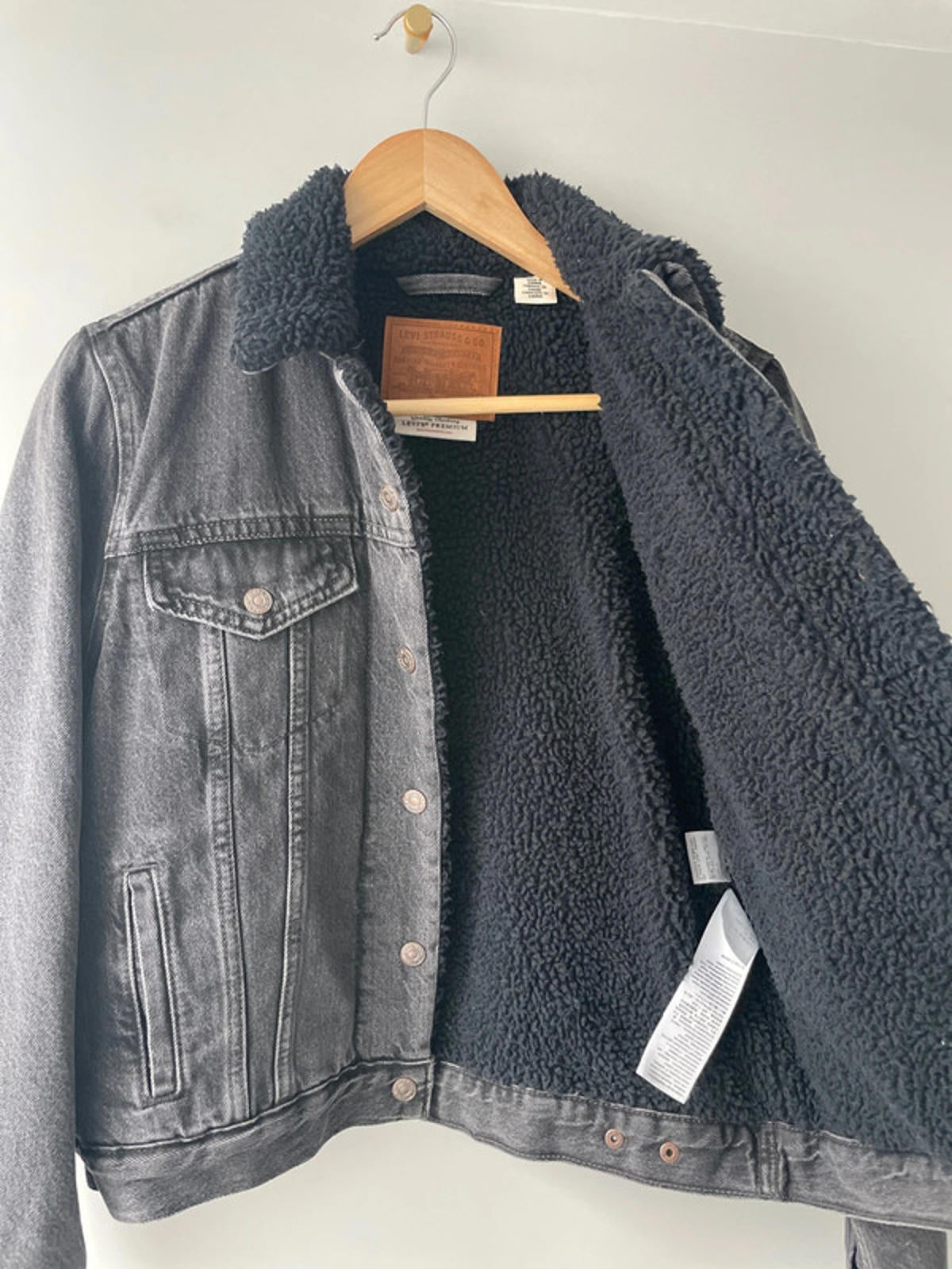 Womens Levi's Denim Trucker Jacket Coat With Borg Lining In Black - Small - 2311
