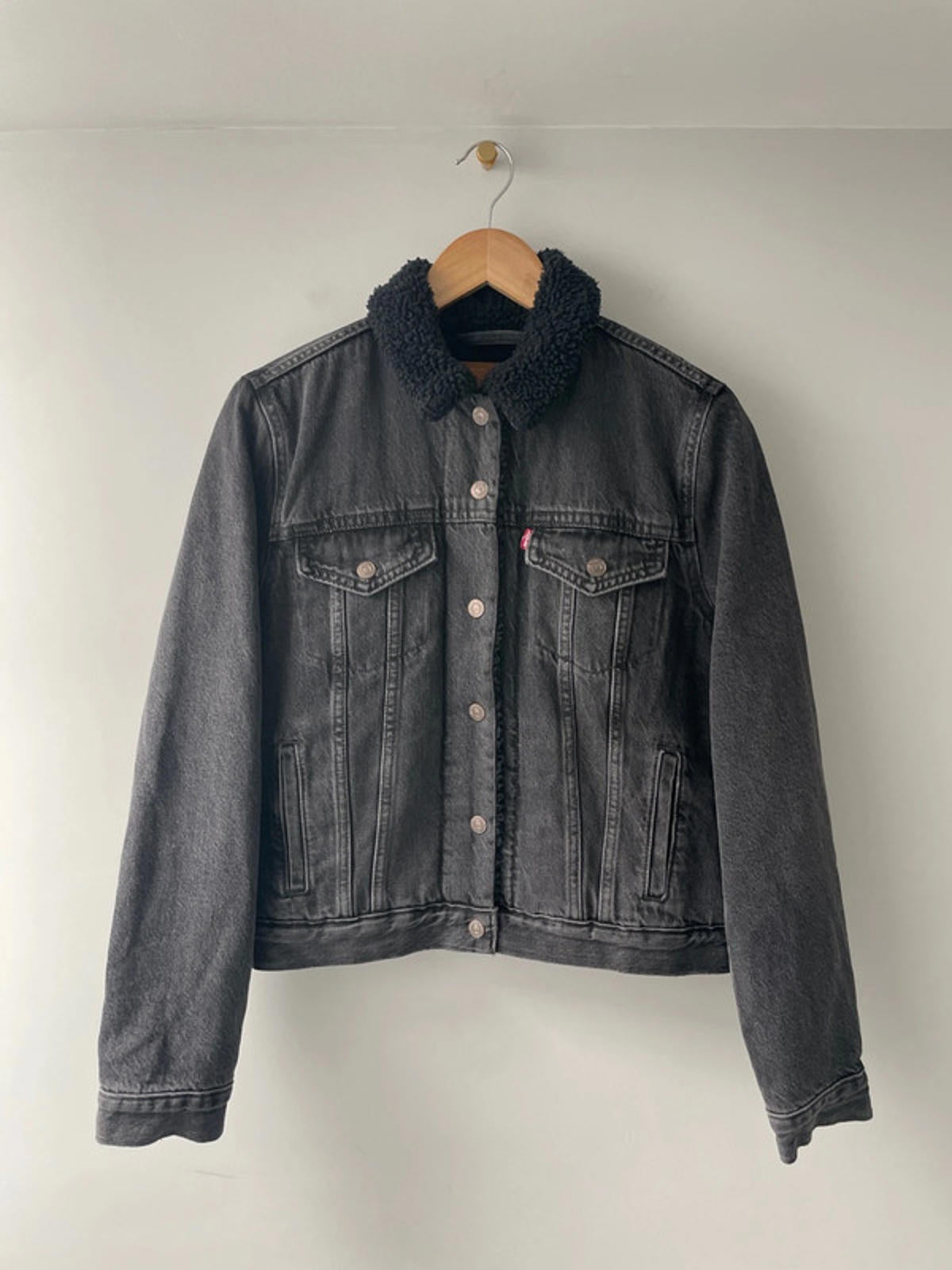 Womens Levi's Denim Trucker Jacket Coat With Borg Lining In Black - Small - 2311