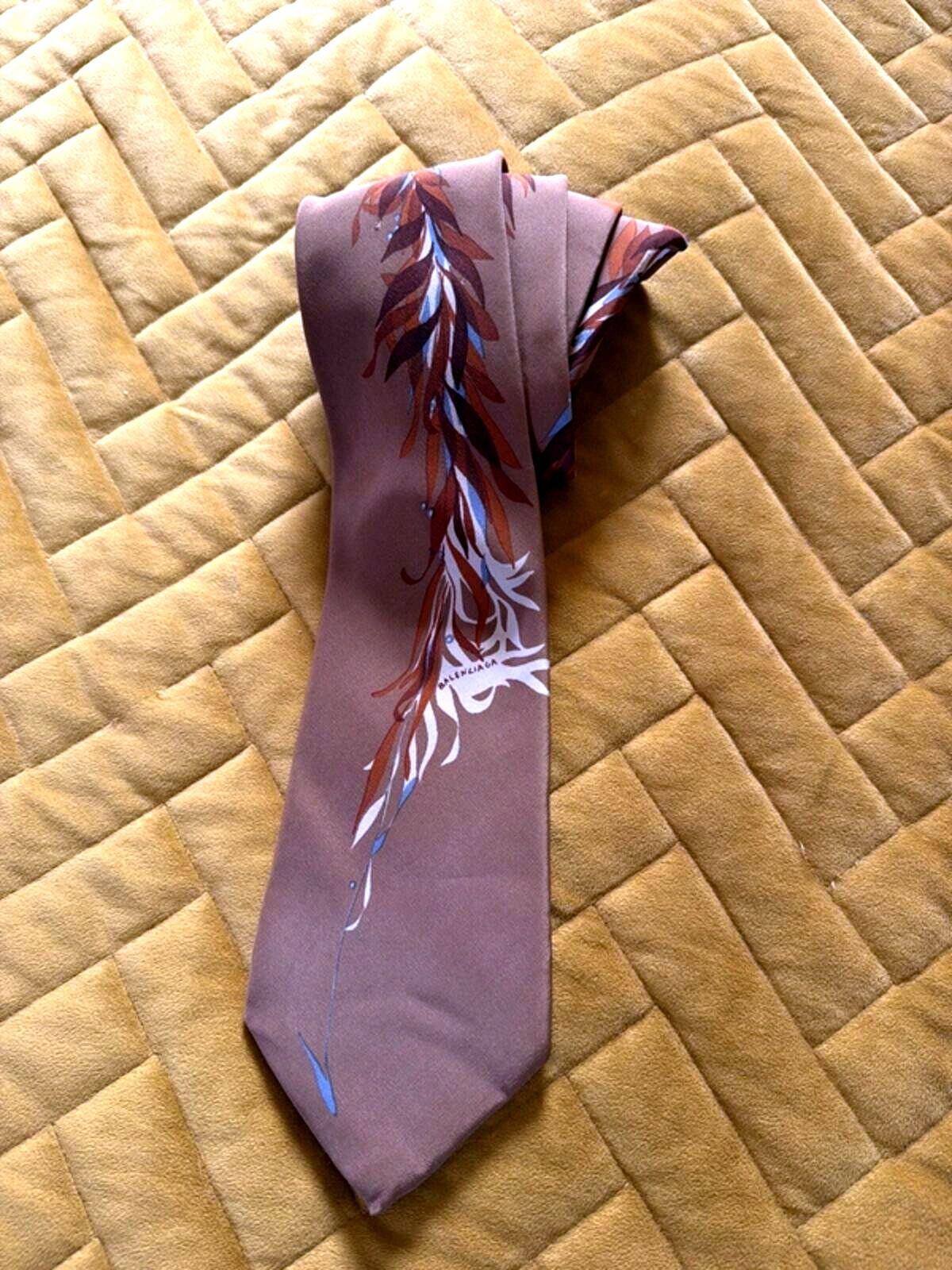Balenciaga Vintage Rare Printed Silk Tie Made In Italy In Brown - 3329