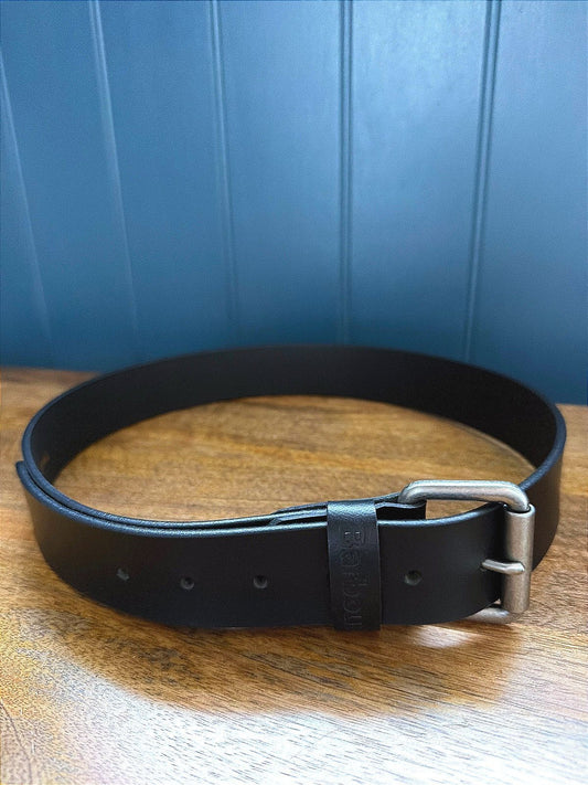 Mens Barbour Premium Leather Belt With Silver Buckle In Black - Small - 3854