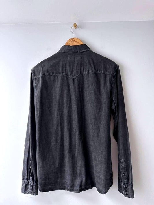 Men’s Allsaints Washed Western Denim Chambray Shirt In Black - Small - 1968