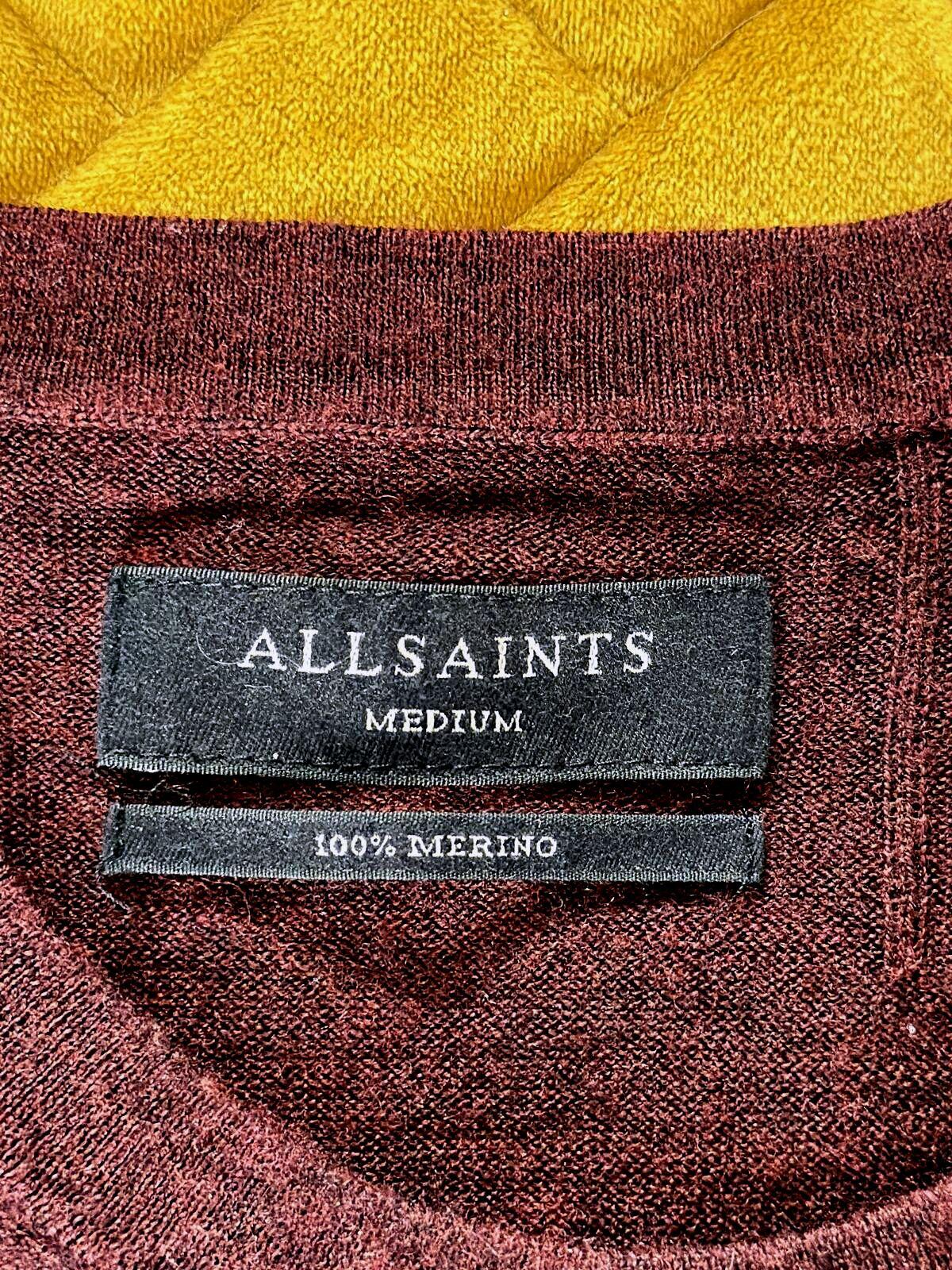 Mens AllSaints Slim Fit 100% Merino Wool Crewneck Jumper In Burg - Medium - 3508