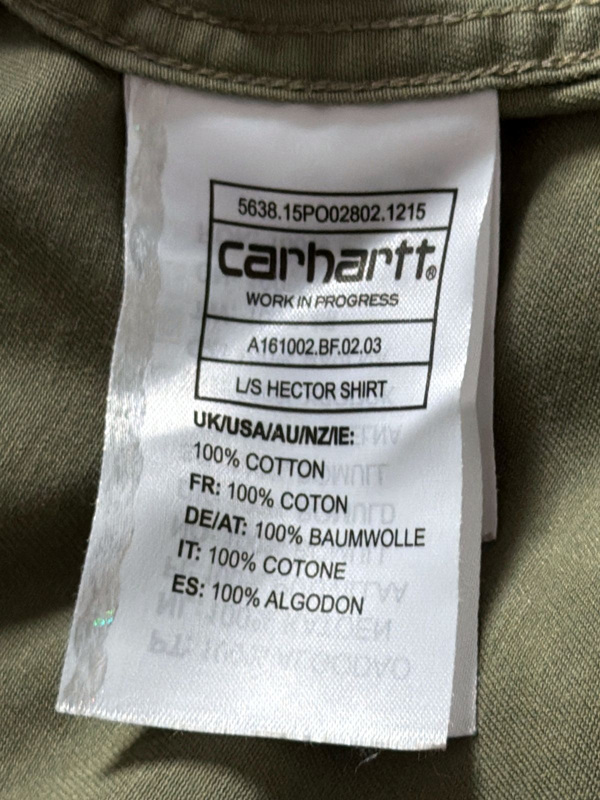 Men’s Carhartt Hector Military Style Long Sleeve Shirt In Khaki - Medium - 3798