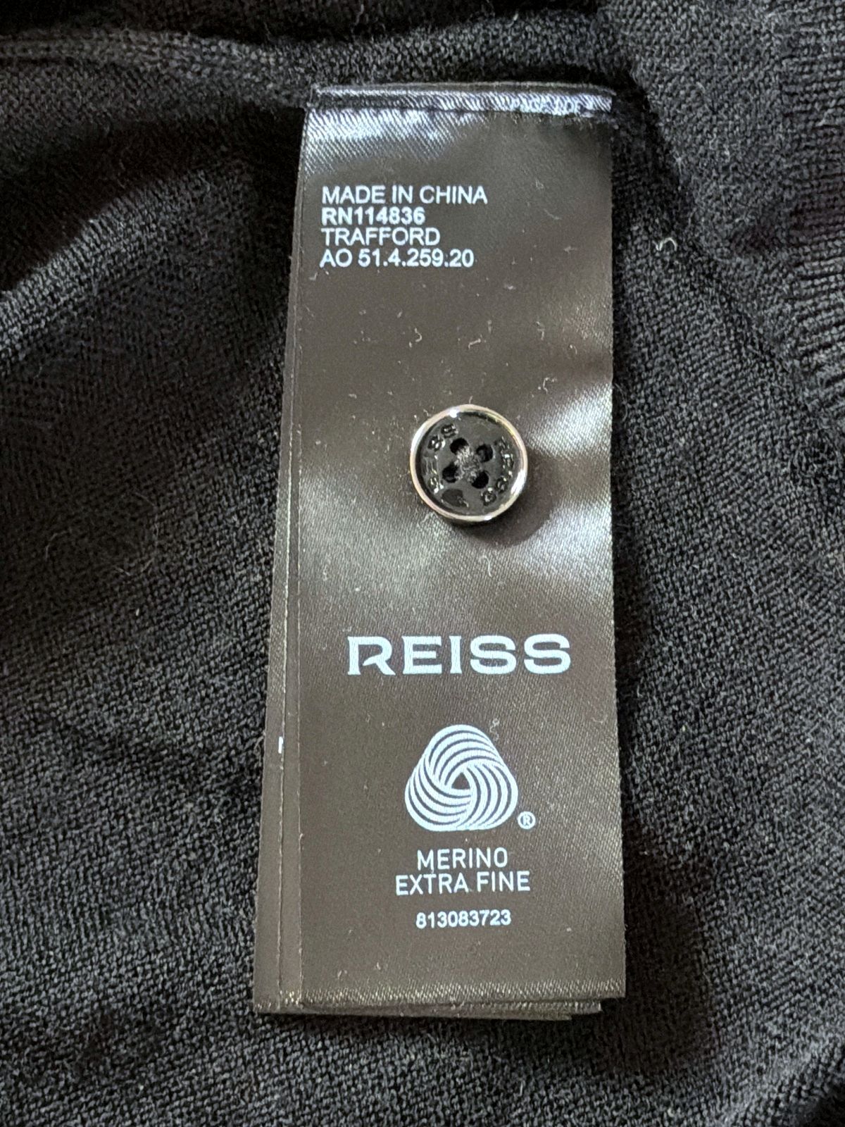 Men’s Reiss Premium Merino Wool Long Sleeve Polo Shirt Top In Black - Medium - 3646