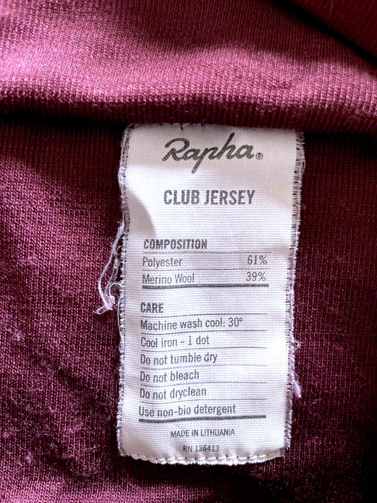 Men’s Rapha Club Merino Wool Cycling Jersey Top In Burgundy - Small - 2317