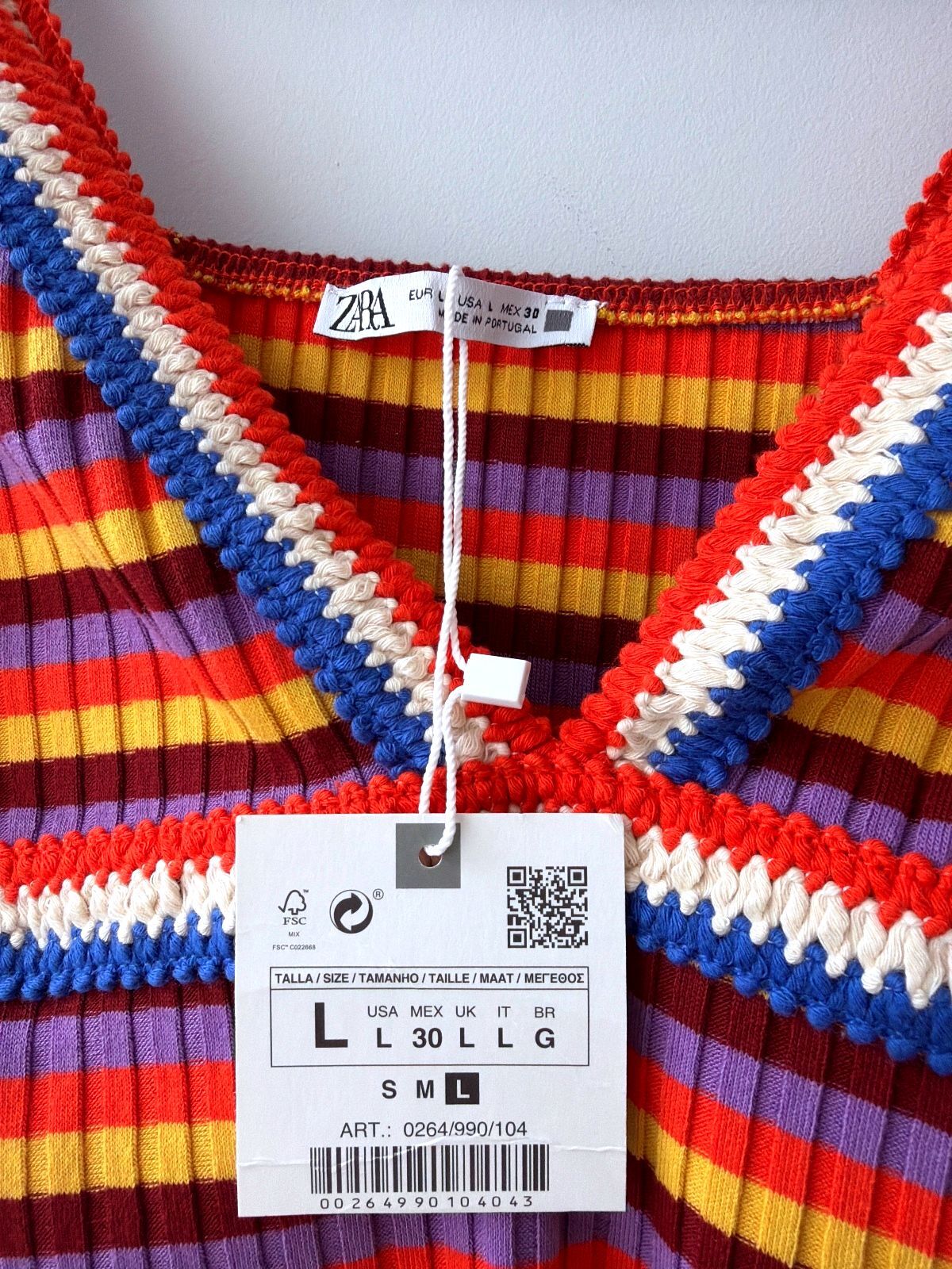 Women’s Zara Striped Knit Cropped Tank Top with Crochet Trim - Large - 3588