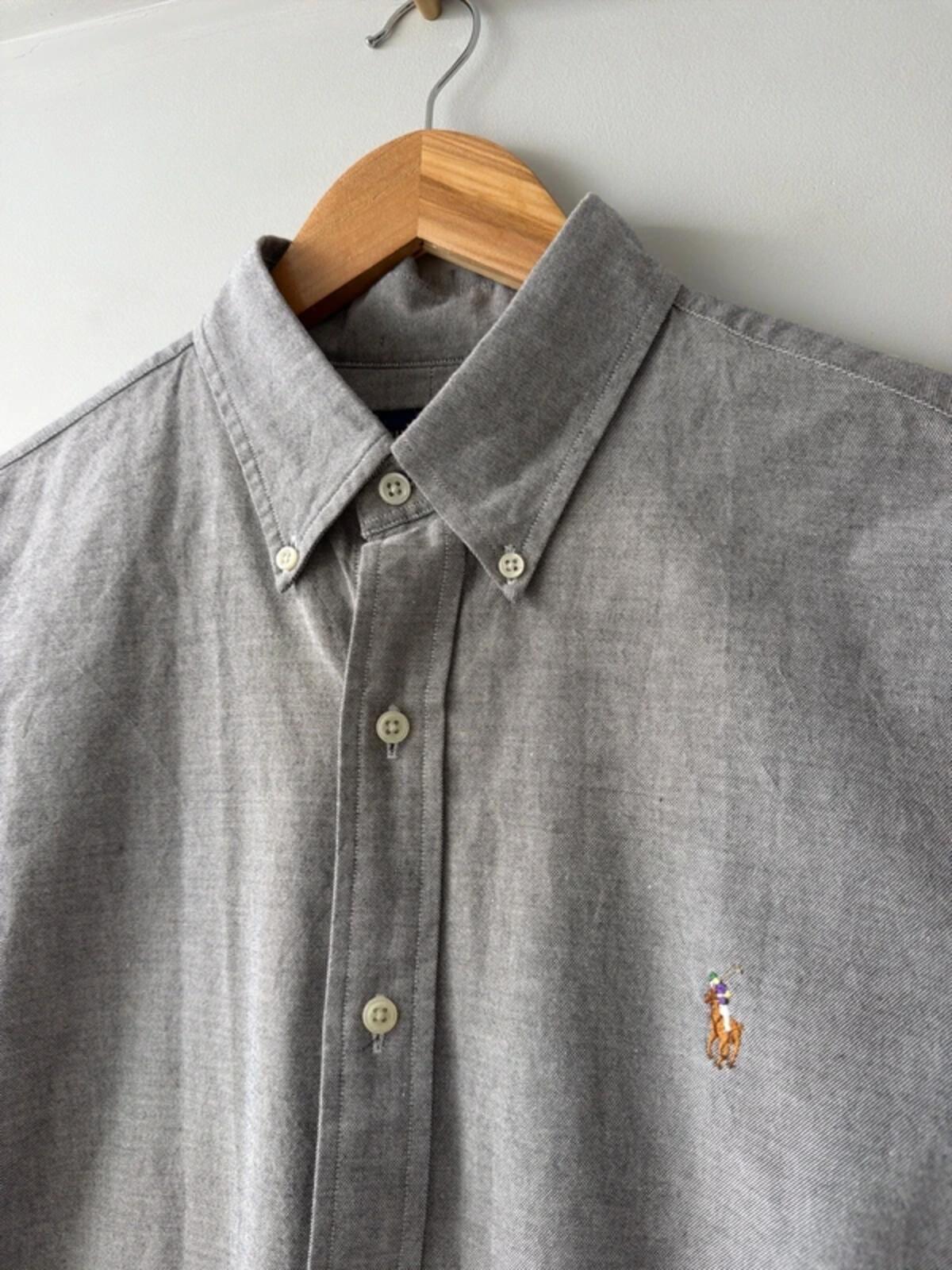 Men’s Ralph Lauren slim stretch fit oxford chambray shirt in grey - large - 3473