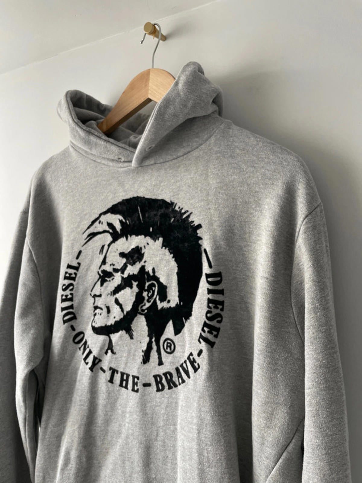 Men’s Diesel Flocked Print Logo Hoodie With Pockets In Grey - Large - 2135