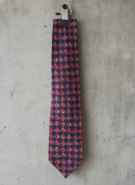 Unisex Liberty Made in Italy Silk Tie With Red and Blue Diamond Pattern - 3839